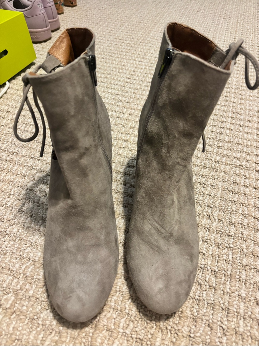 Steve Madden Taupe Suede Lace-Back Ankle Boots